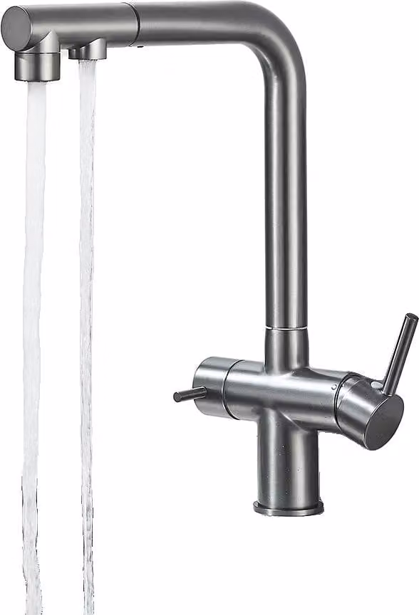 Miscelatore da cucina, doppia maniglia, funzione spray estraibile, grigio B