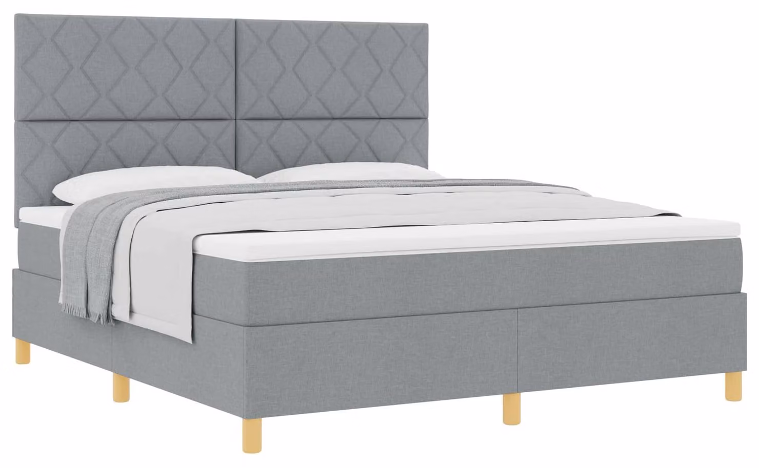 Letto a molle con testiera grigio chiaro 180 x 200 cm in tessuto
