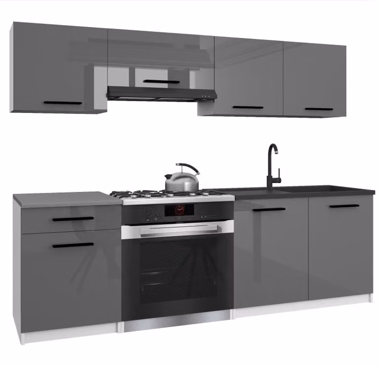 Belini - Linea cucina moderna ITALIA 1 - Mobili da cucina 180 cm grigio lucido - Cucina componibile con pensili, mobili base e piani di lavoro