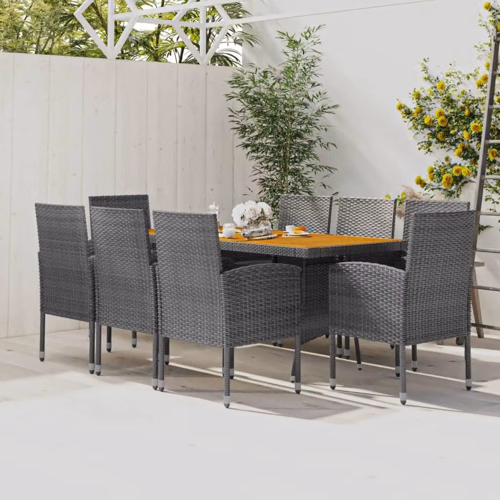 The Living Store 9 pezzi. Set da pranzo da giardino Poly Rattan Grigio