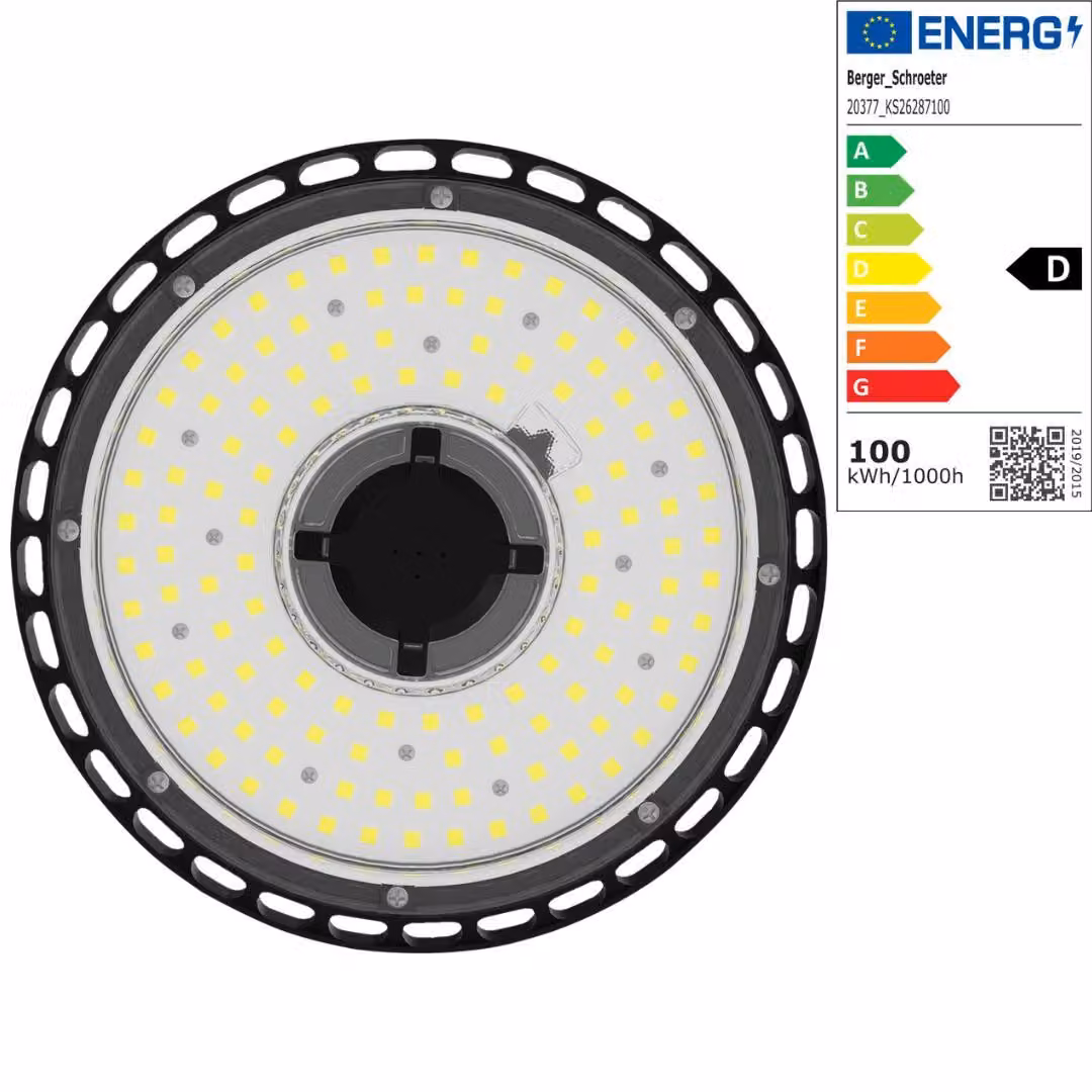 Berger & Schröter | Faretto LED UFO High Bay Light Faretto per capannoni 100 W, classe di efficienza energetica D, 12000 lumen, 6500K luce bianca, illuminazione industriale