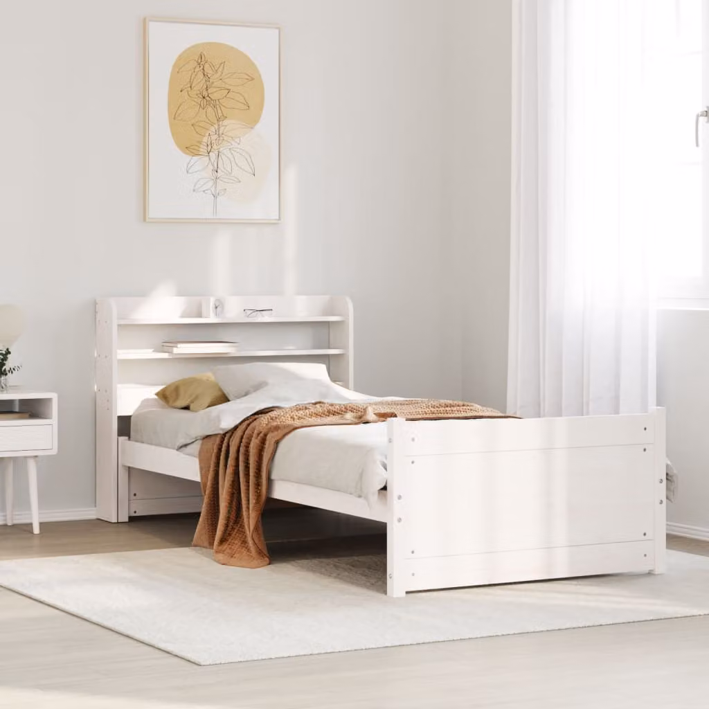 vidaXL Giroletto con Testiera in Legno di Pino Bianco 90x190 cm