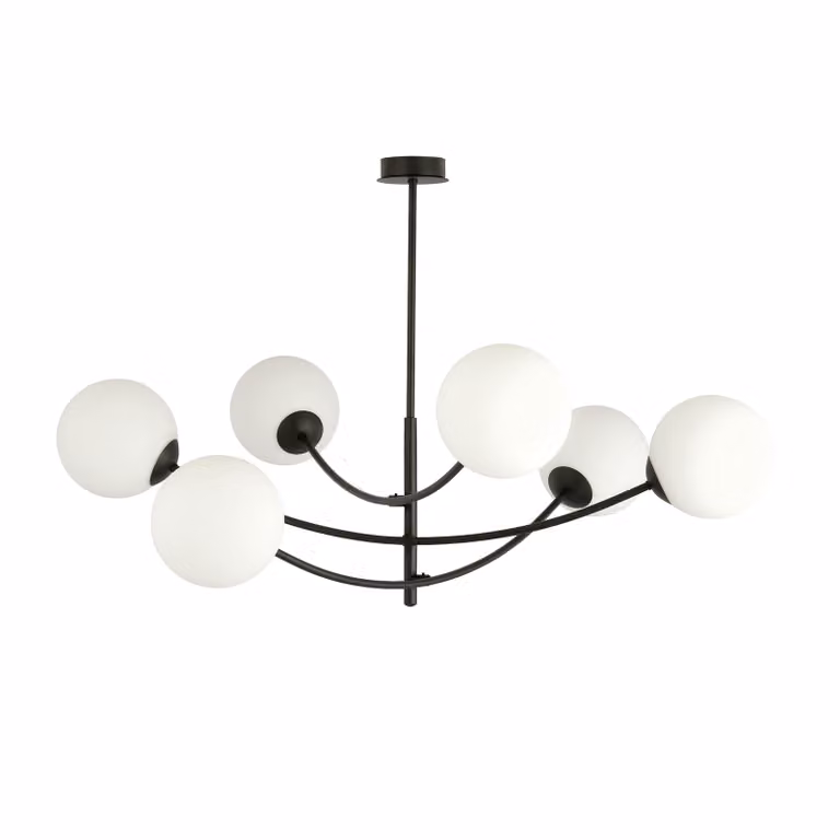 Lampadario Emibig 6xE14 40W HUNTER 6 NERO/OPAL 1102/6