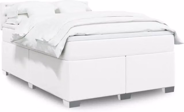 Letto matrimoniale moderno vidaXL in similpelle bianca con materasso ibrido e illuminazione sottostante, L/P/H: 190 x 140 x 100,5 cm