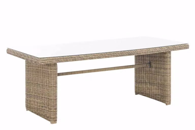 In And OutdoorMatch Tavolo da giardino Willy - Tavolo in vetro Rattan Wicker - Mobili da giardino - Tavolo da pranzo - Tavolo da esterno - Tavolino - 200cm