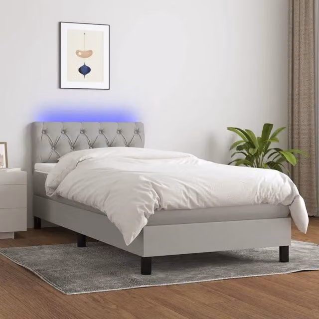 Letto a Molle Materasso e LED-Struttura Letto con Materasso Grigio Chiaro 80x200 cm Tessuto 922365