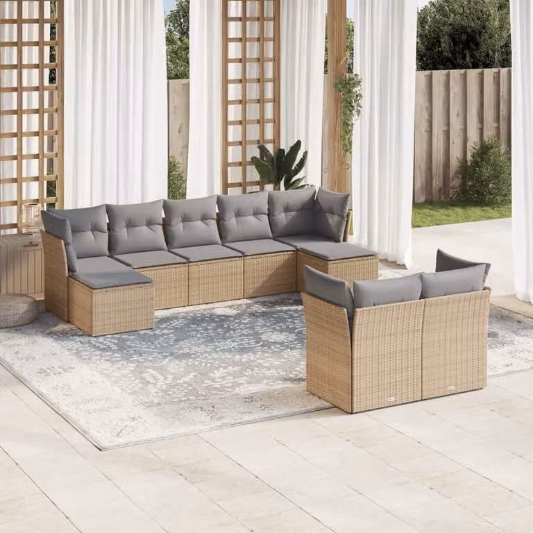 Maison Exclusive - Set Divano da Giardino 9 pz con Cuscini Beige in Polyrattan