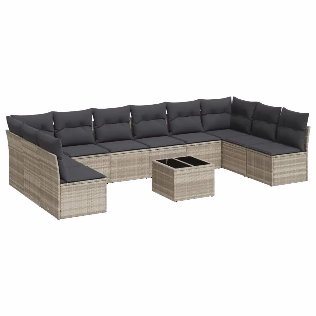 vidaXL Set Divani da Giardino 11 pz a Forma a L con Cuscini e Tavolino, Colore Grigio – 2