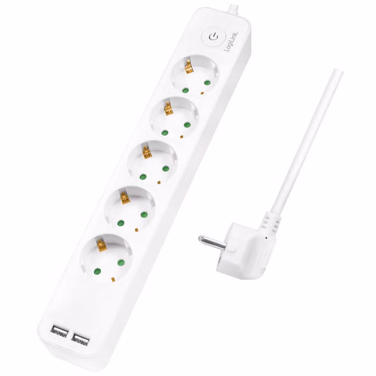 Logilink Steckdosenleiste 5-fach, 1,5m 2xUSB 5V/2,1A max.