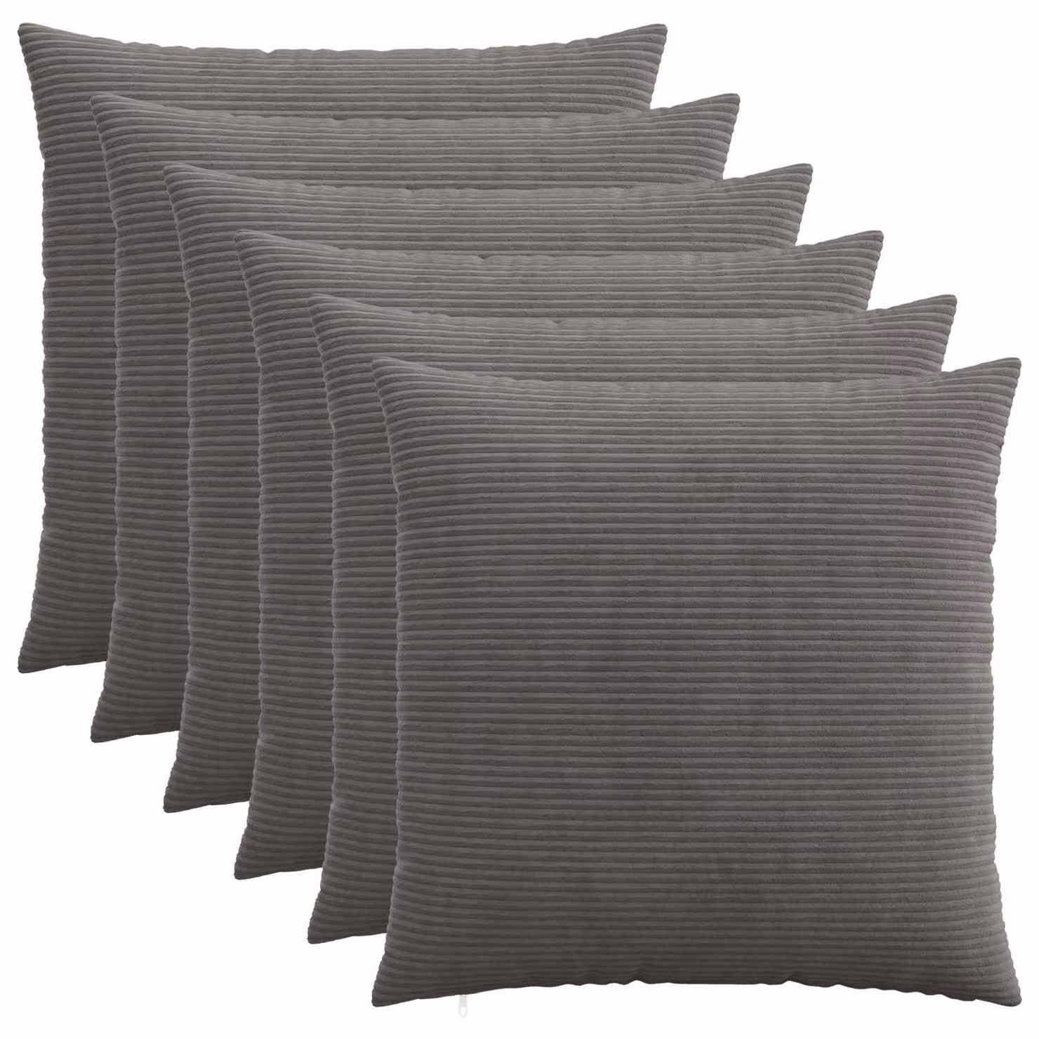 Set di 6 federe vidaXL HEERLEN in velluto a coste, Grigio Scuro, 65 x 65 cm