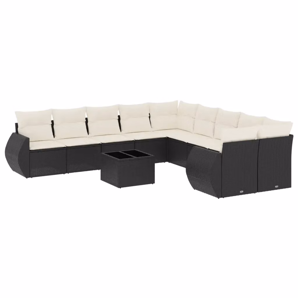 vidaXL Set Divani da Giardino 11 pz con Cuscini, Struttura in Metallo e Polyrattan Nero e Bianco – 2