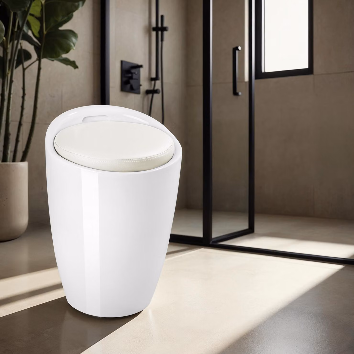 Sgabello contenitore bianco TecTake GmbH con rivestimento in ecopelle e struttura in plastica per bagno o cameretta dei bambini, H: 51.0 cm, L: 36.0 cm, P: 36.0 cm – 2