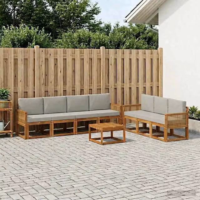 Set di divani da esterno 8 pz Naturale e Grigio Chiaro 3385057