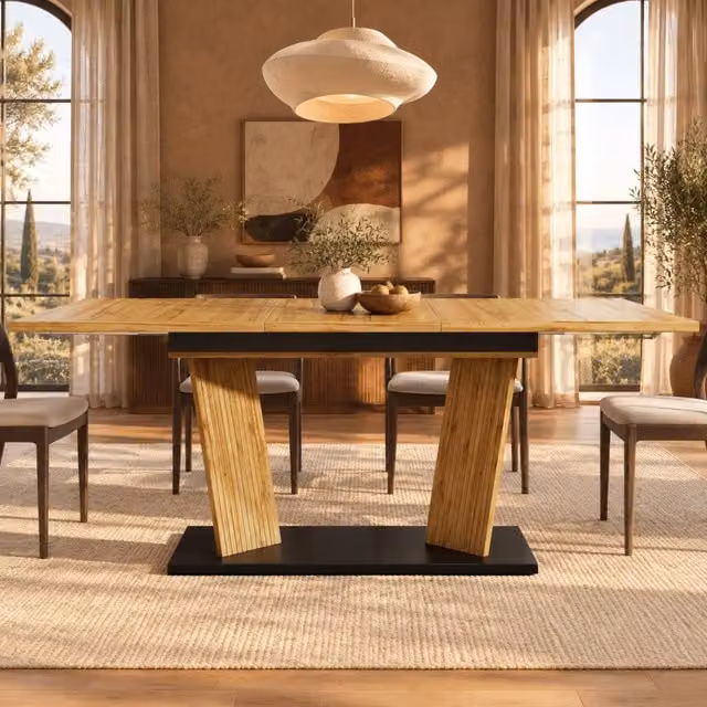 Tavolo da pranzo allungabile 120-160x80x76 cm in MDF e metallo rovere