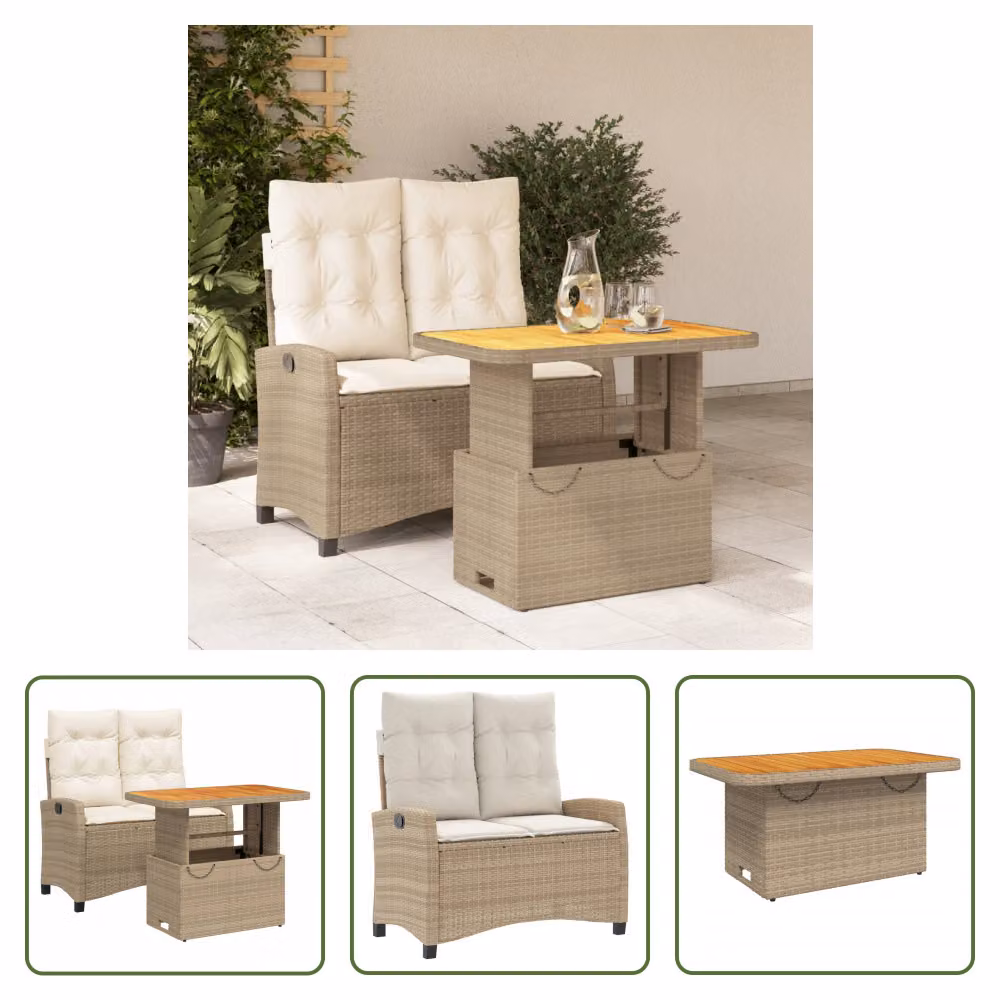 The Living Store Set da pranzo da giardino a 2 pezzi con cuscini Beige poly rattan