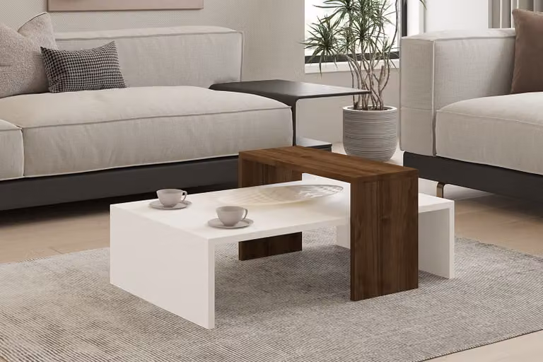 Skye Decor, Glow - White, Walnut, tavolino, noce, 100 % MELAMIN COATED SLIPBOARD, 80 x 50 x 31,8 cm