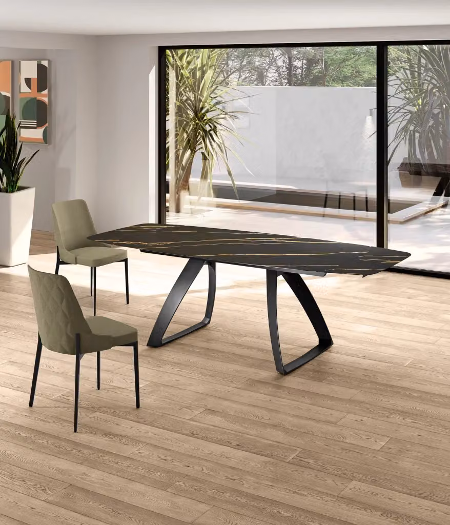 Tavolo Allungabile Barrel GIORDANOSHOP con Top in Ceramica Marmo Portoro Nero Opaco L: 90-180-240 cm, P: 90 cm, H: 76 cm – 2