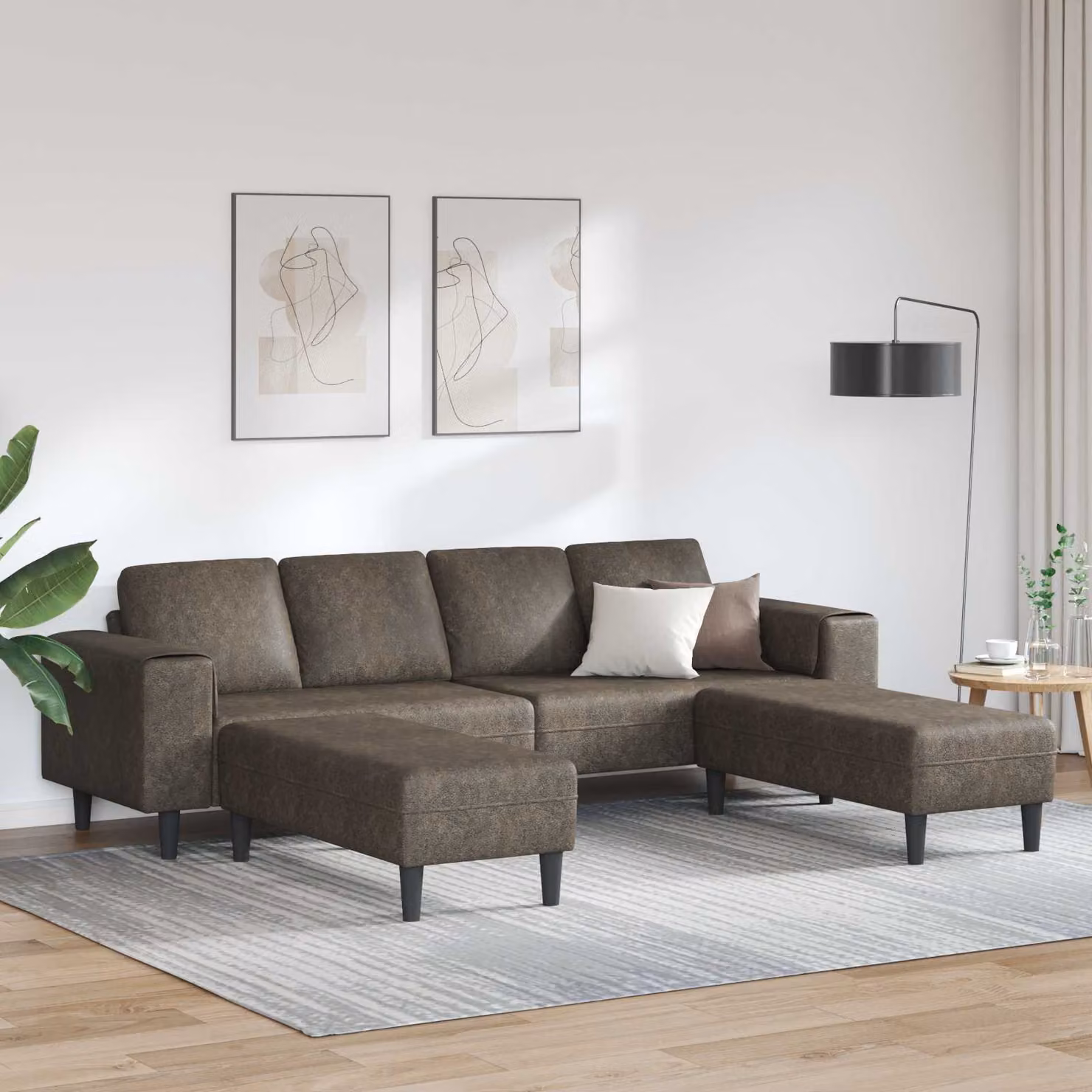 Set di divani da soggiorno vidaXL in tessuto grigio scuro e nero con cuscini inclusi