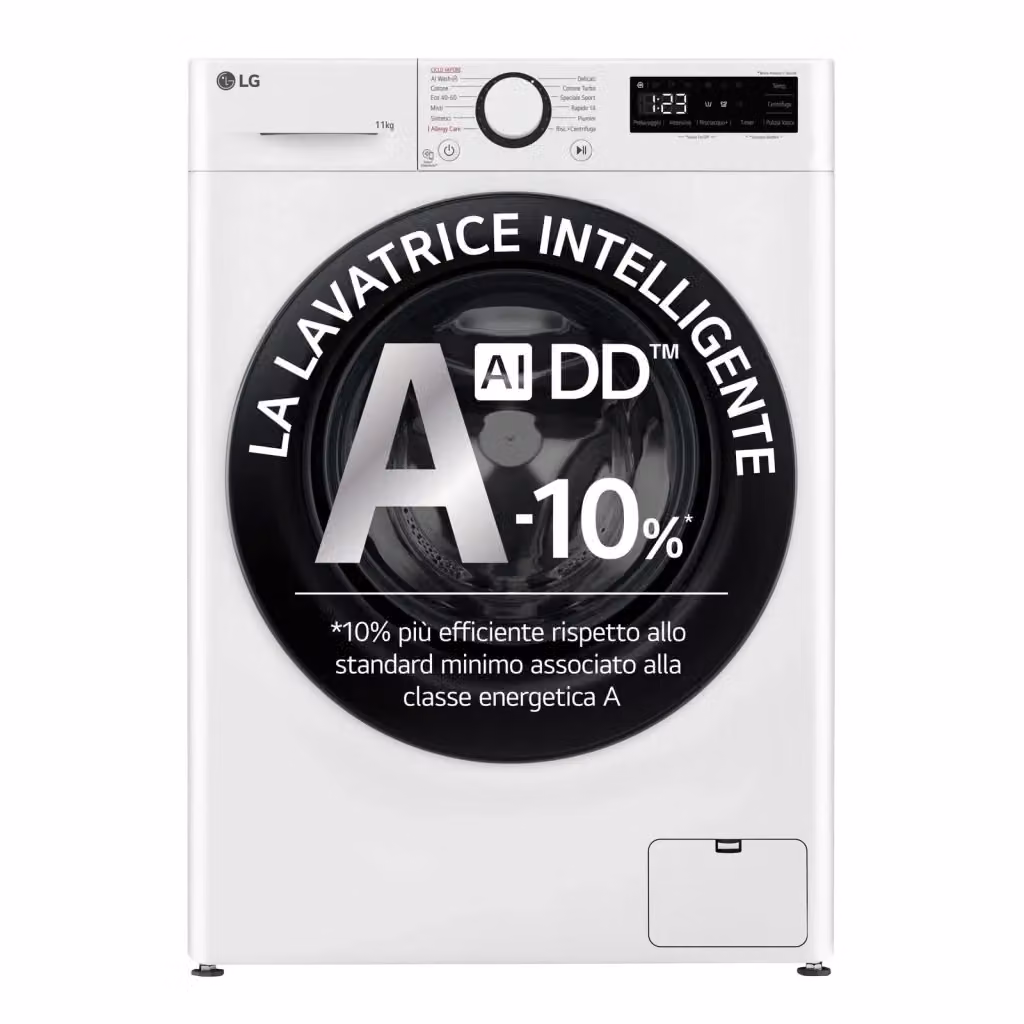 Lavatrice Frontale LG Serie R3 F4R3011NSWB, Capacità 11 kg, 1400 rpm, Classe A, Tecnologia AI DD e Vapore Allergy Care, Colore Bianco, L: 60 cm, H: 85 cm, P: 56.5 cm – 2
