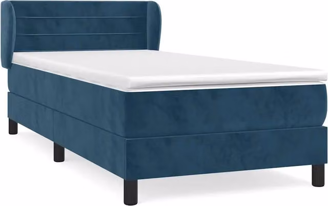 Letto singolo moderno con materasso ibrido in velluto blu scuro e struttura in legno di larice L/P/H: 200 x 100 x 40 cm