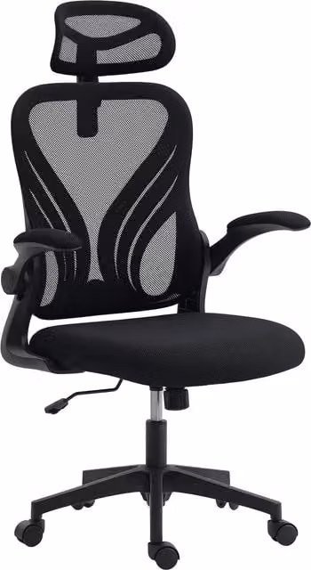 Sedia da ufficio ergonomica HOMCOM con braccioli, poggiatesta regolabile e supporto lombare, nero e grigio