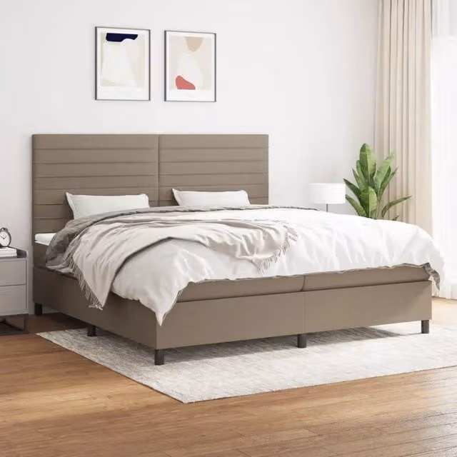 Letto Ibrido vidaXL con Giroletto a Molle e Materasso in Tessuto Beige e Bianco L/P/H: 200 x 200 x 25 cm