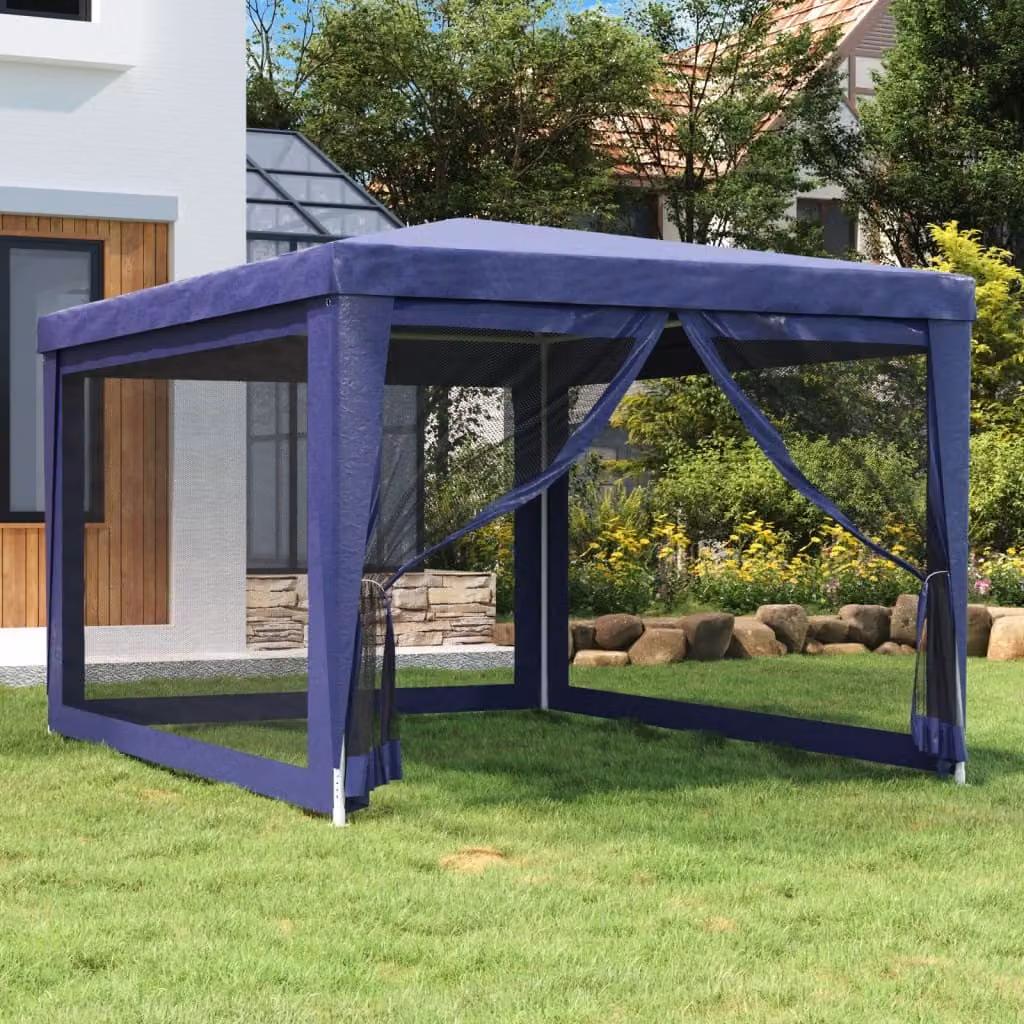 The Living Store Tenda per feste con 4 pareti laterali in rete Blu 3x4 m HDPE