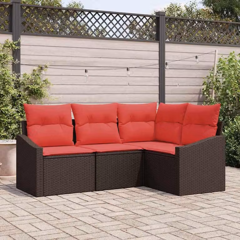 Maison Exclusive - Set di divani da esterno, 4 pezzi, color marrone [Materiale sintetico]: rattan sintetico