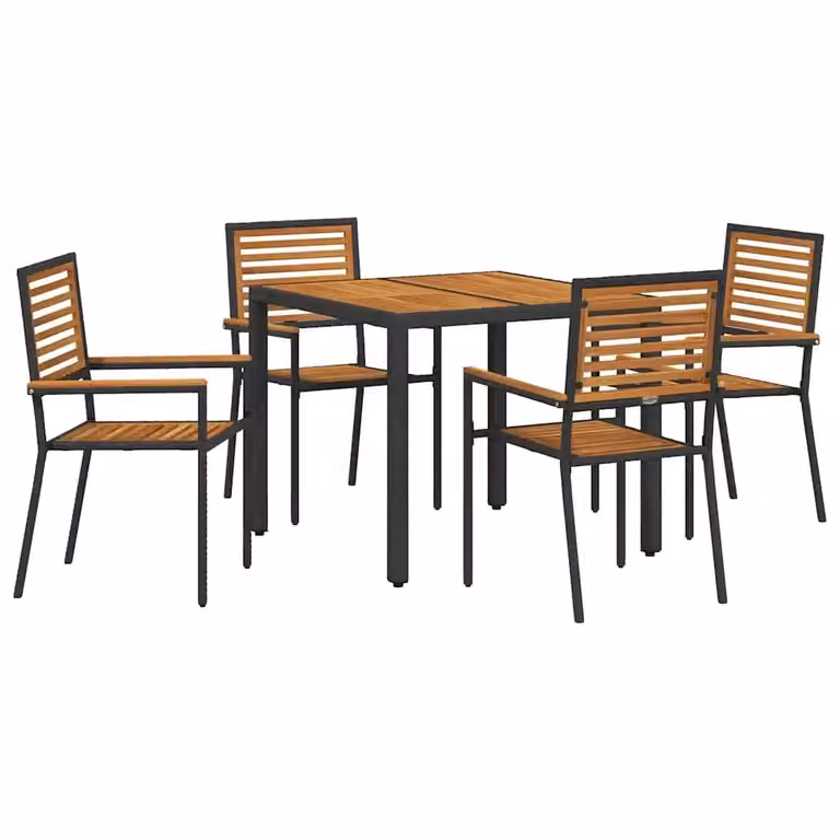 vidaXL Set da Pranzo per Giardino in Polyrattan e Legno di Acacia, 5 Pezzi, Nero e Marrone