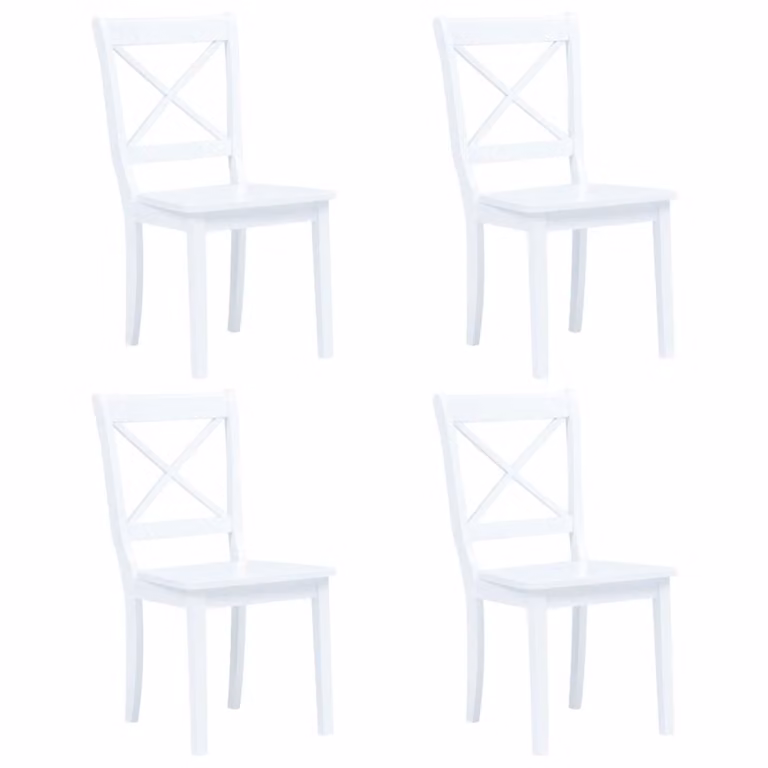 vidaXL Sedie da pranzo 4 pz. Legno di gomma massiccio bianco