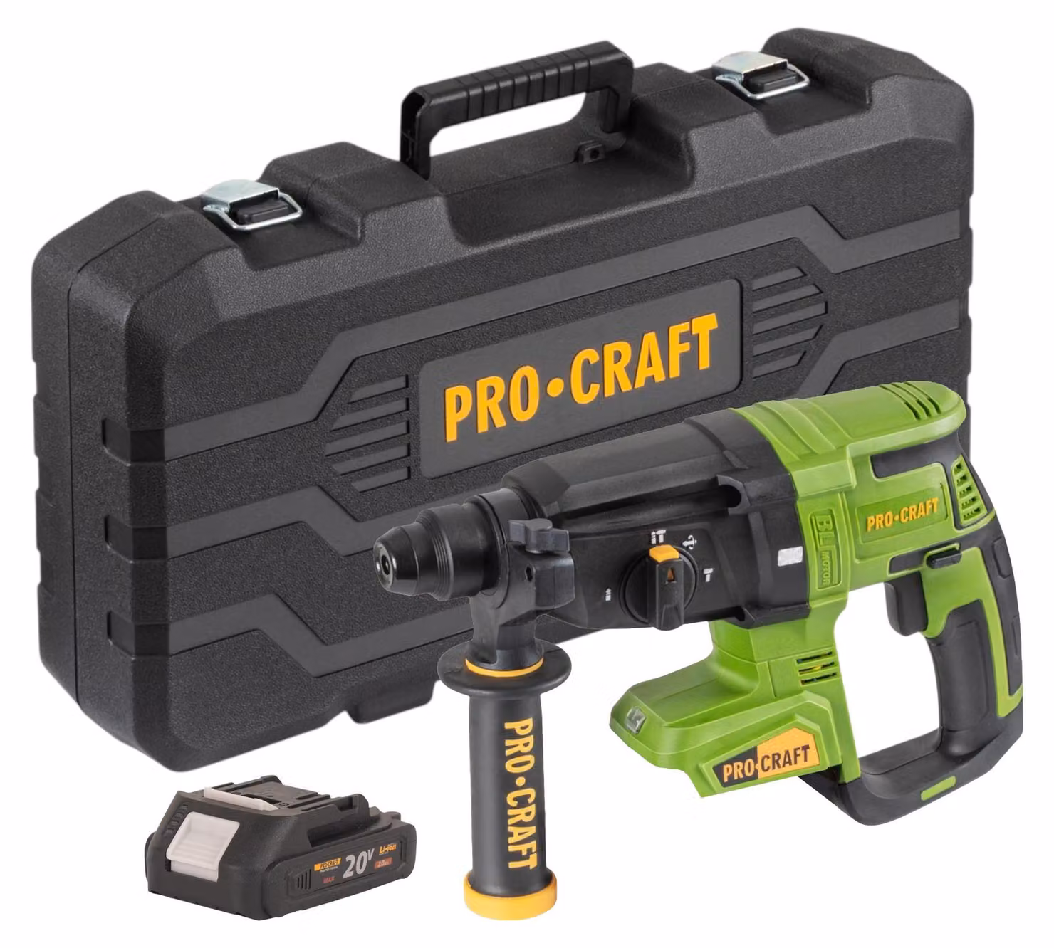 Procraft PHA40bb-c Martello perforatore a batteria 20 V 2,6 J SDS plus Brushless + 1x batteria 2,0 Ah + valigetta - senza caricabatterie