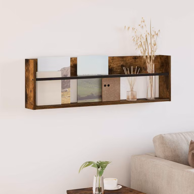 Scaffale per riviste da parete vidaXL in legno Rovere fumé, L 100 cm x P 12 cm x H 30 cm