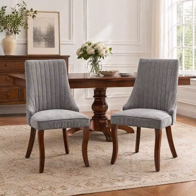 Set di 2 sedie da sala da pranzo OKWISH in velluto grigio con schienale alto e gambe in legno massiccio – 1