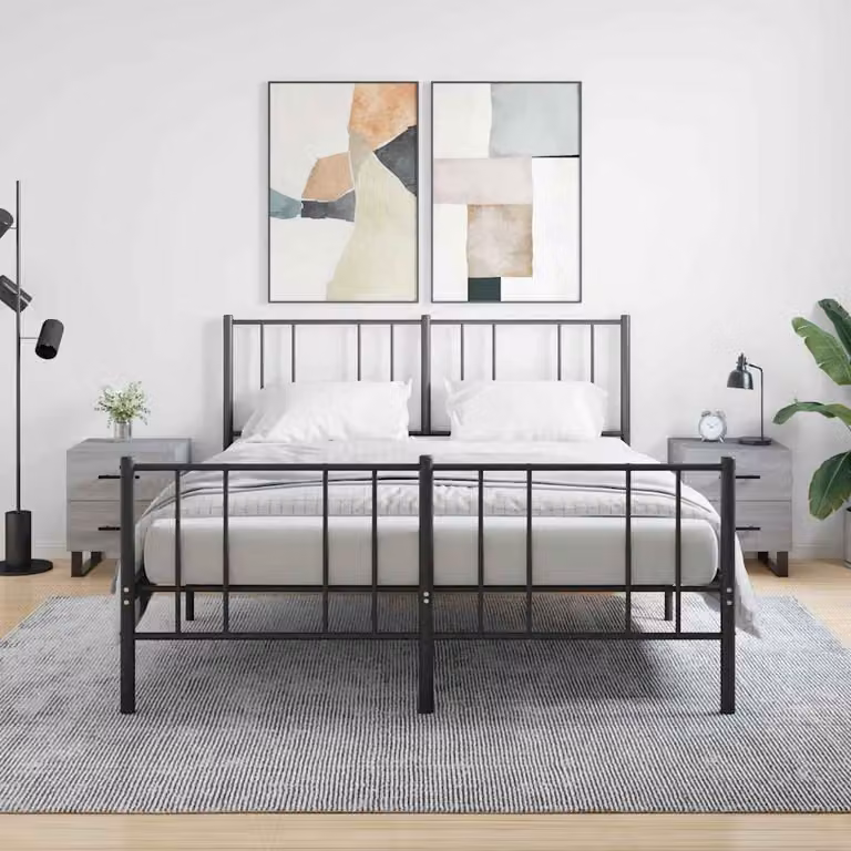 Set di 2 comodini vidaXL moderni in legno multistrato e metallo, colore Grigio Sonoma, L 40 cm x P 35 cm x H 47,5 cm
