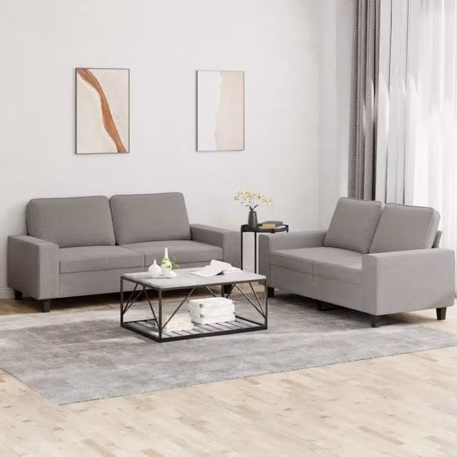 Set di 2 divani moderni vidaXL in tessuto beige e grigio con cuscini inclusi – 1