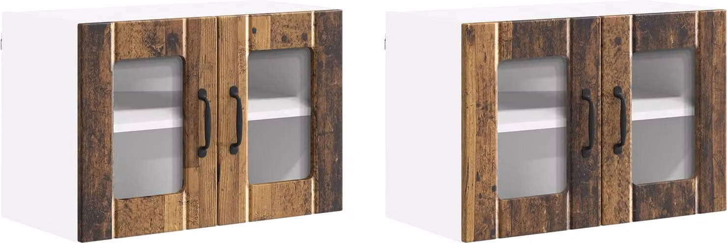 Mobile in vetro da parete LUCCA 2 pcs Legno antico