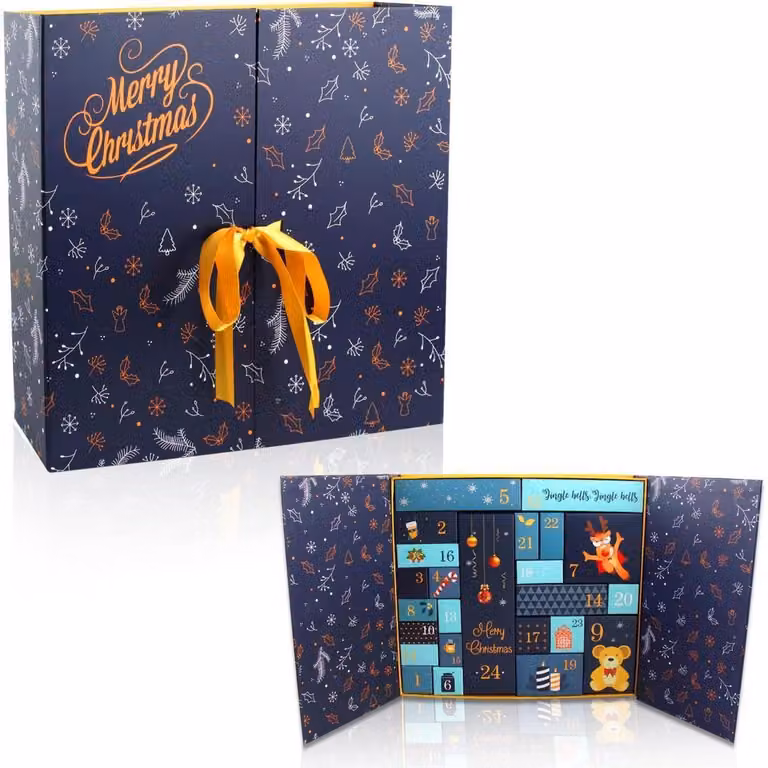 Calendario dell'Avvento da riempire, calendario di Natale fai-da-te con 24 scatoline regalo, colore blu