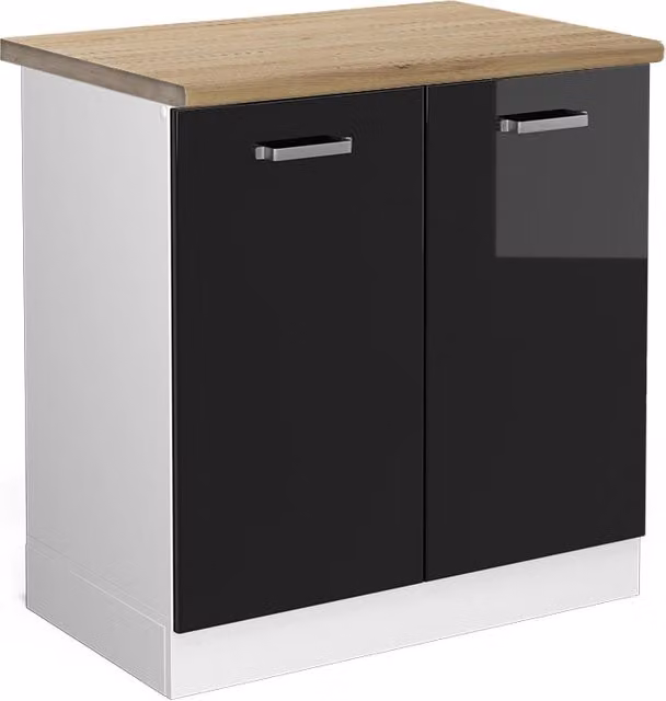 Mobile lavello cucina R-Line Nero lucido/Bianco 80 cm, PL Rovere Vicco