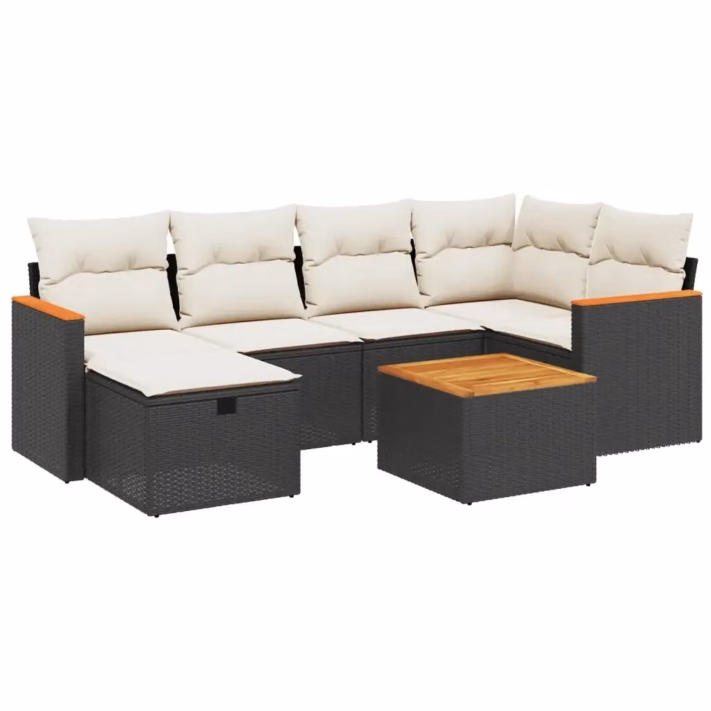 Set Divani da Giardino a L vidaXL con 7 Pezzi, Design Moderno con Cuscini e Tavolino, Colore Nero e Bianco – 2