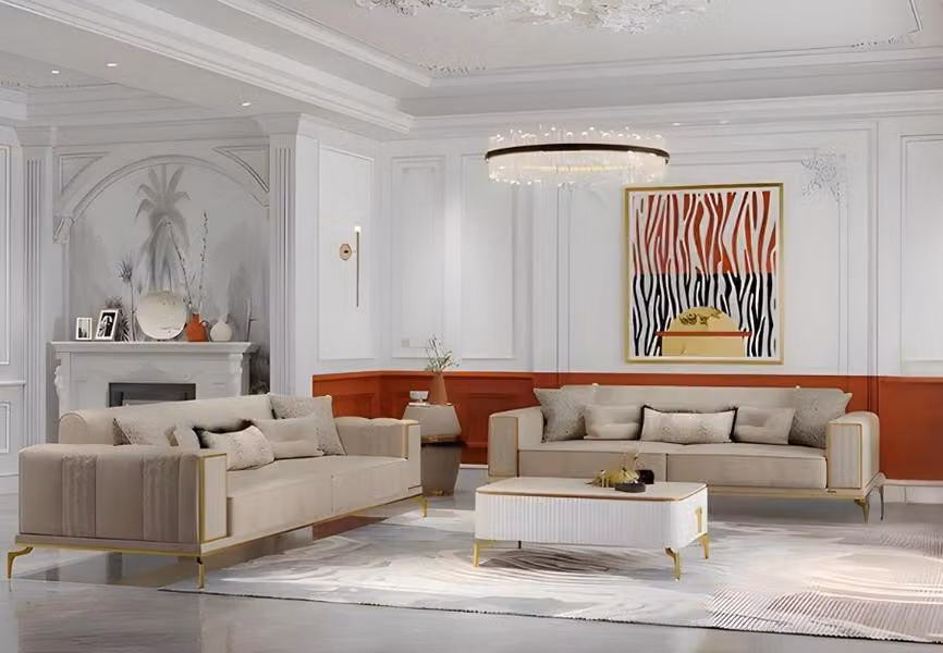 Garnitur Couch Dreisitzer Beige Sofas Stoffsofa Polstersofa 2tlg Sofa