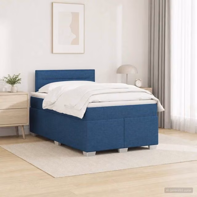 Letto Box Spring vidaXL con Materasso Ibrido, Illuminazione LED Blu e Porta USB, L/P: 120 x 200 cm, Colore Bianco e Blu