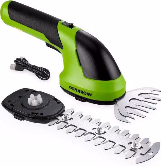 Forbici elettriche 2 in 1 per potatura e taglio, 72 V, batteria da 2.000 mAh, verde, larghezza di taglio 10 cm, lunghezza di taglio 15 cm, cavo a C, 2 lame