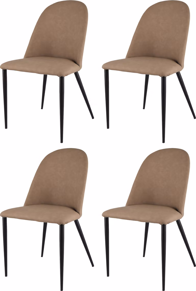 Set di 4 sedie Jennifer imbottite, rivestite in Pelle finta nel colore marrone scamosciato e gambe in ferro nero opaco