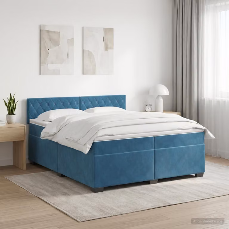 Letto box spring con materasso vidaXL in velluto blu scuro, L/P: 200 x 200 cm