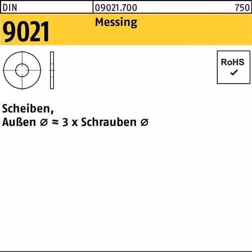Rondelle Reyher DIN 9021 ottone 6,4 Ms 090217009064000 (100 pezzi)
