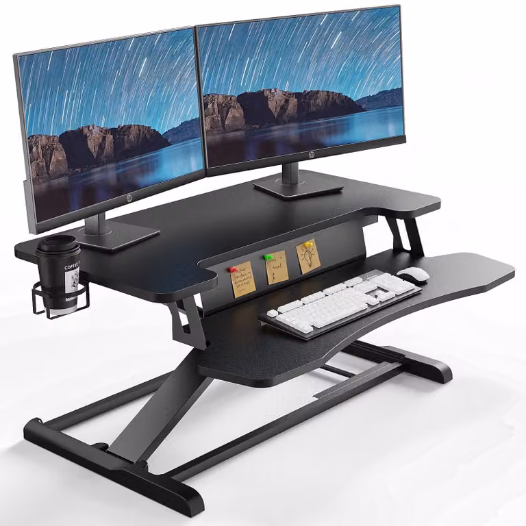Scrivania sit-stand - Convertitore da scrivania - Due ripiani - Nero - Fino a 15 kg