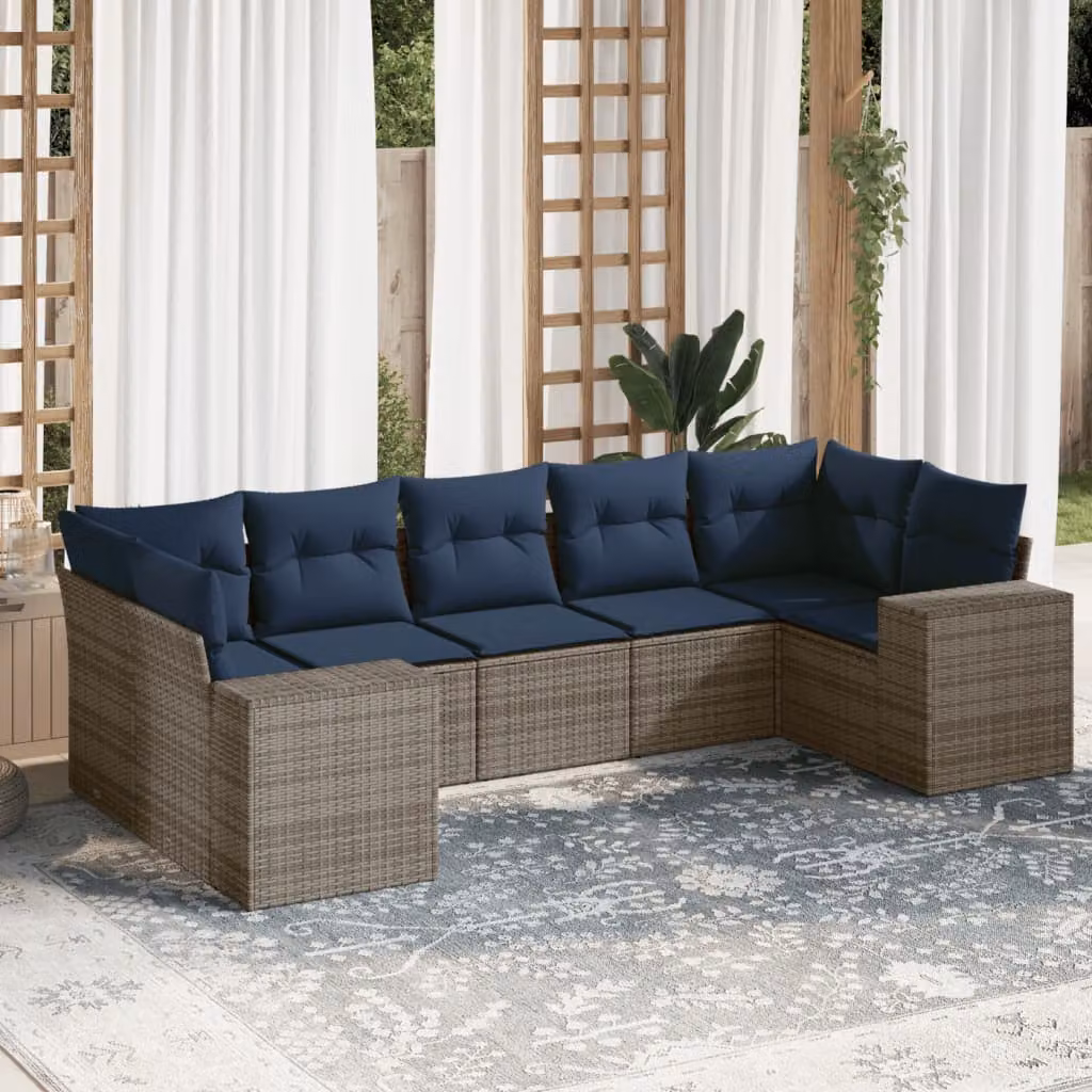 Set di divani da giardino vidaXL in polyrattan grigio con cuscini, design moderno a forma di L per esterno