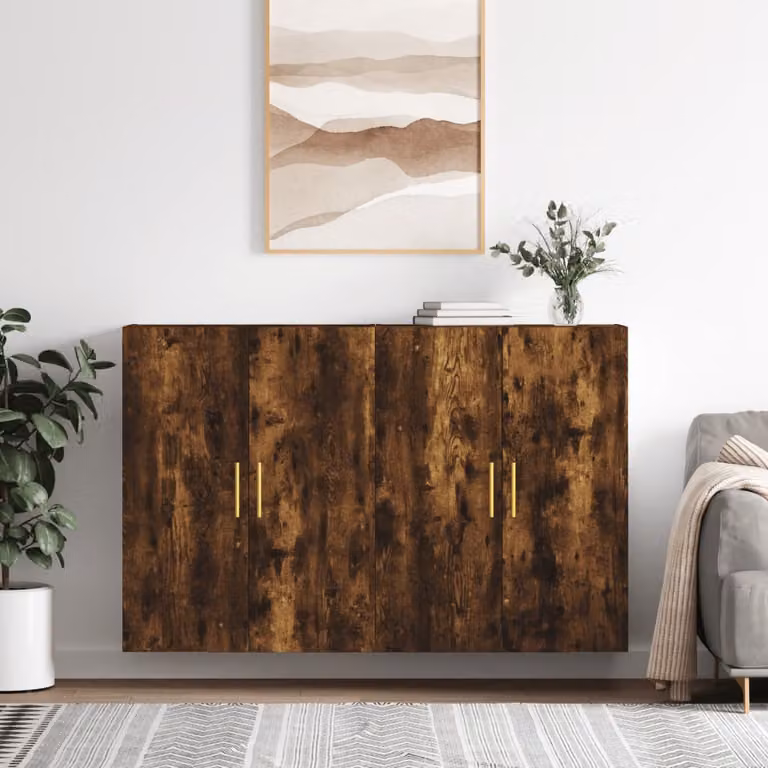 Set di 2 mobili a parete moderni vidaXL in legno Rovere Fumo, L 69,5 cm x P 34 cm x H 90 cm