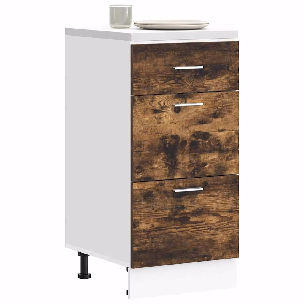 Armadio inferiore da cucina Lyon di vidaXL in rovere fumo, design moderno con ante e cassetti, L/P/H: 40 x 46 x 81,5 cm