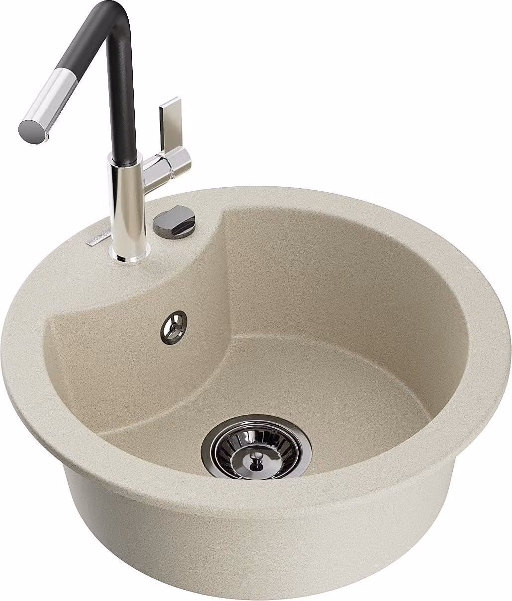 Mexen Diego lavello in granito a 1 vasca con rubinetto cucina Flora, beige - 6512-69-670401-07-B